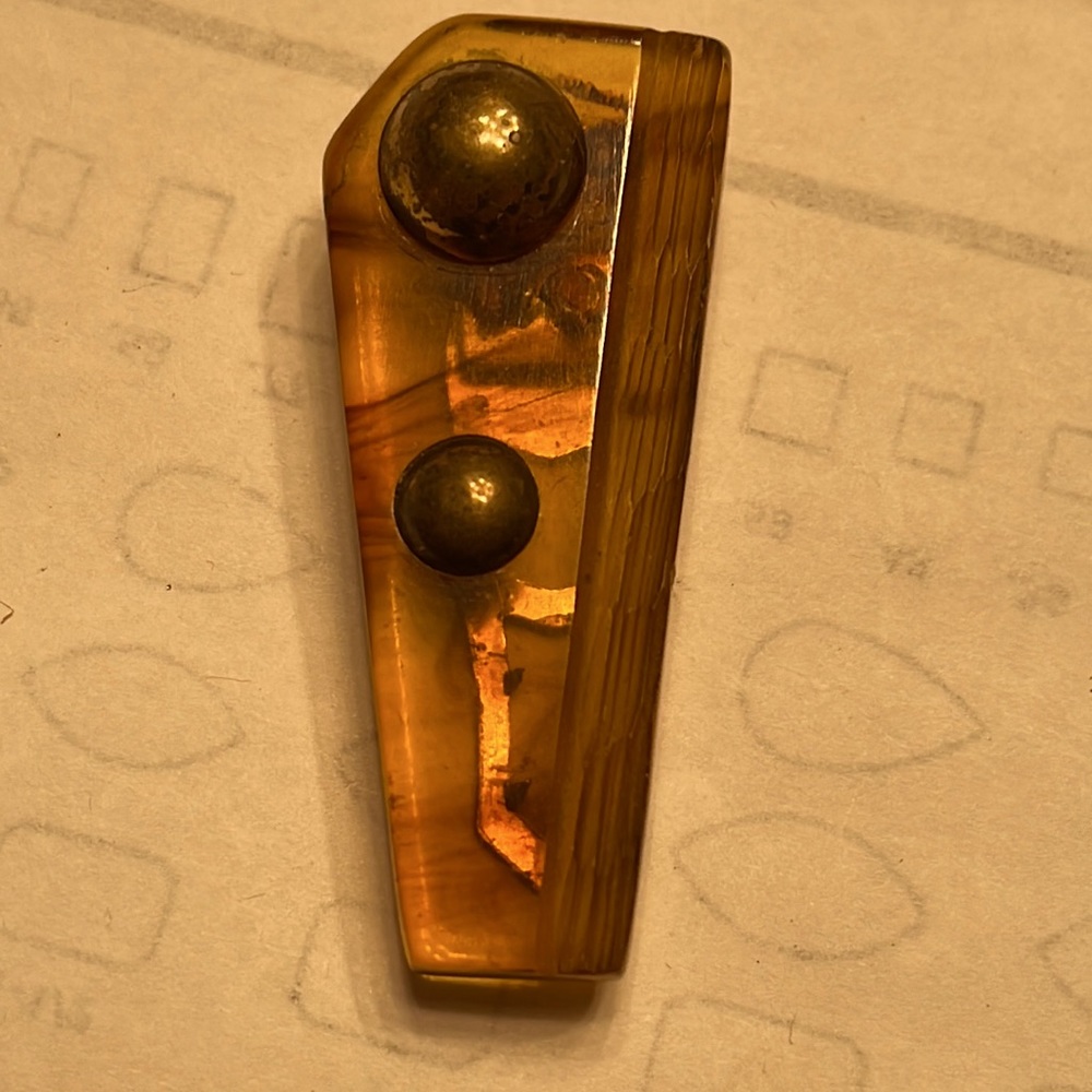 ART DECO LUCITE SCARF CLASP., Copper Embedded Half Balks Embedded